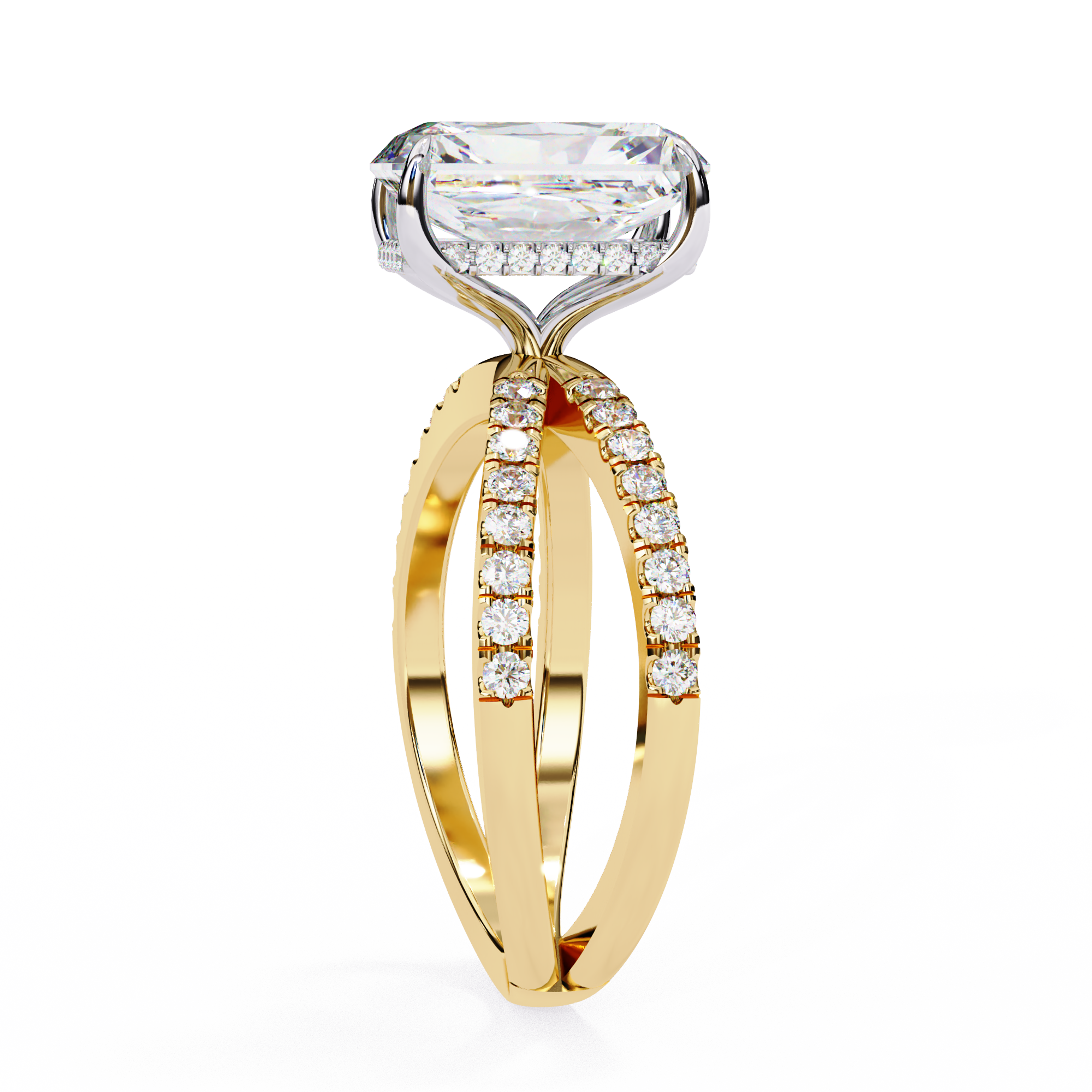 Gold ring with a diamond on a white background