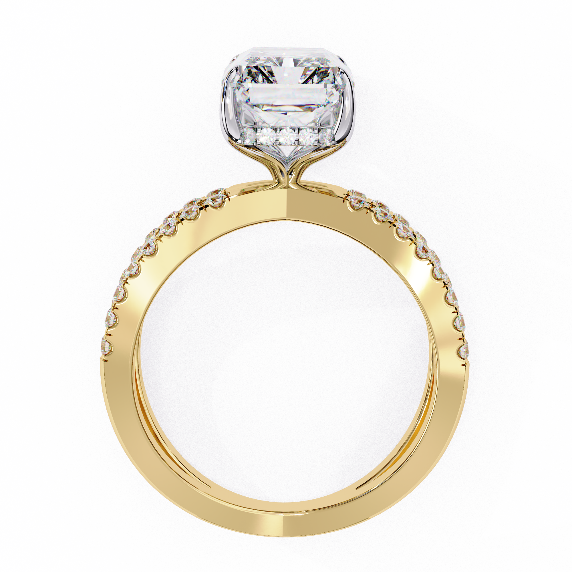 Gold ring with a diamond on a white background