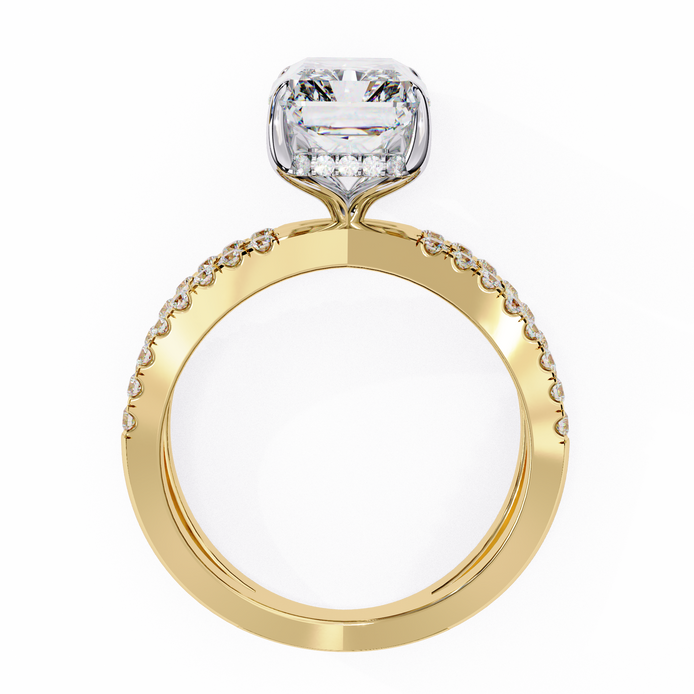 Gold ring with a diamond on a white background