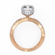 Rose gold ring with a diamond on a white background