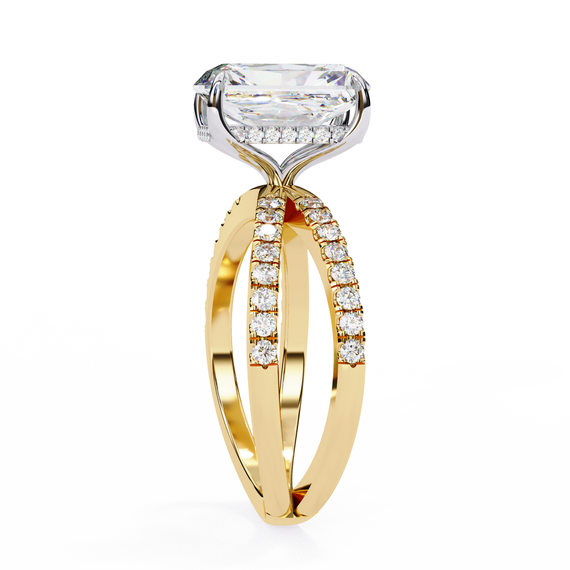 Gold ring with a diamond on a white background