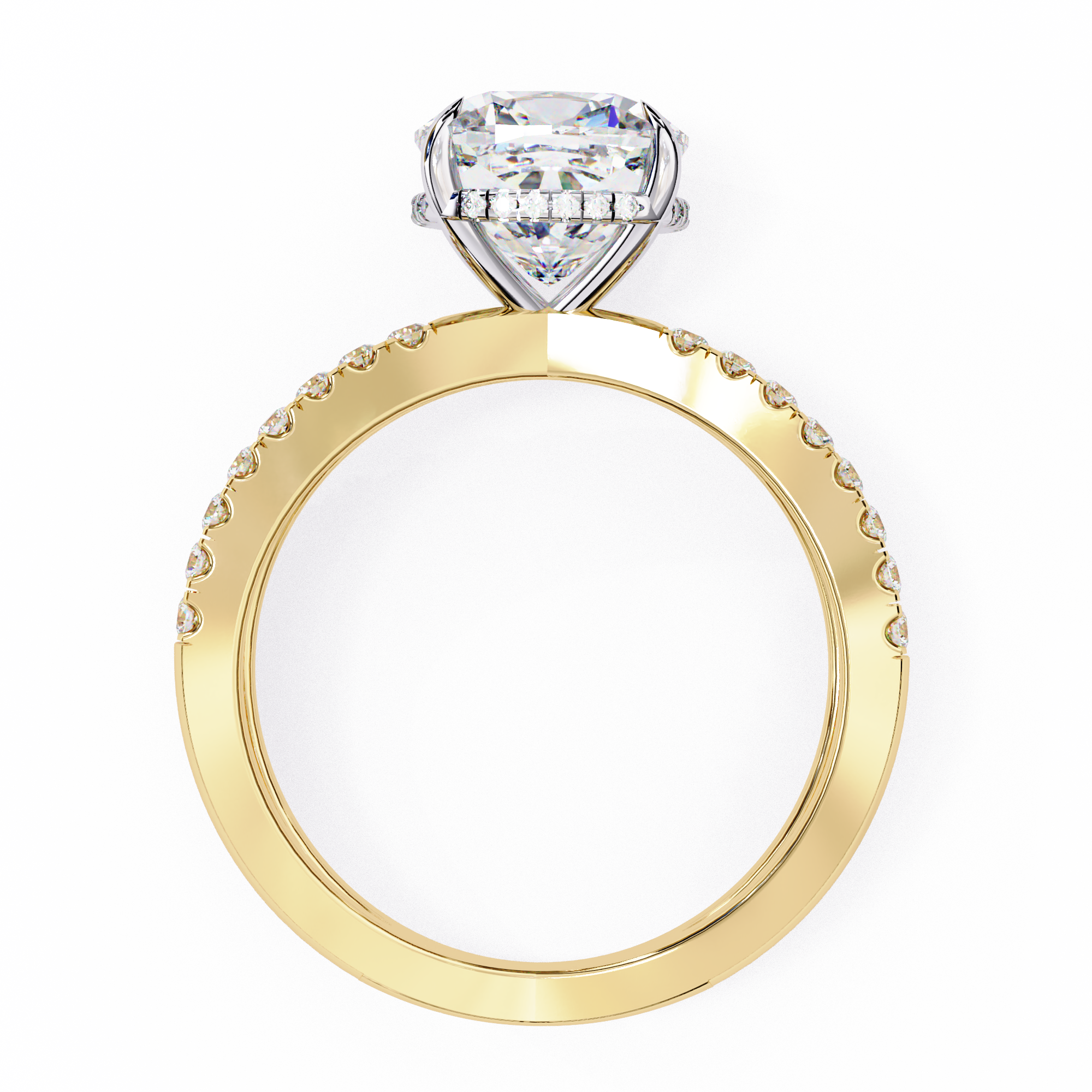 Gold ring with a heart-shaped diamond on a white background