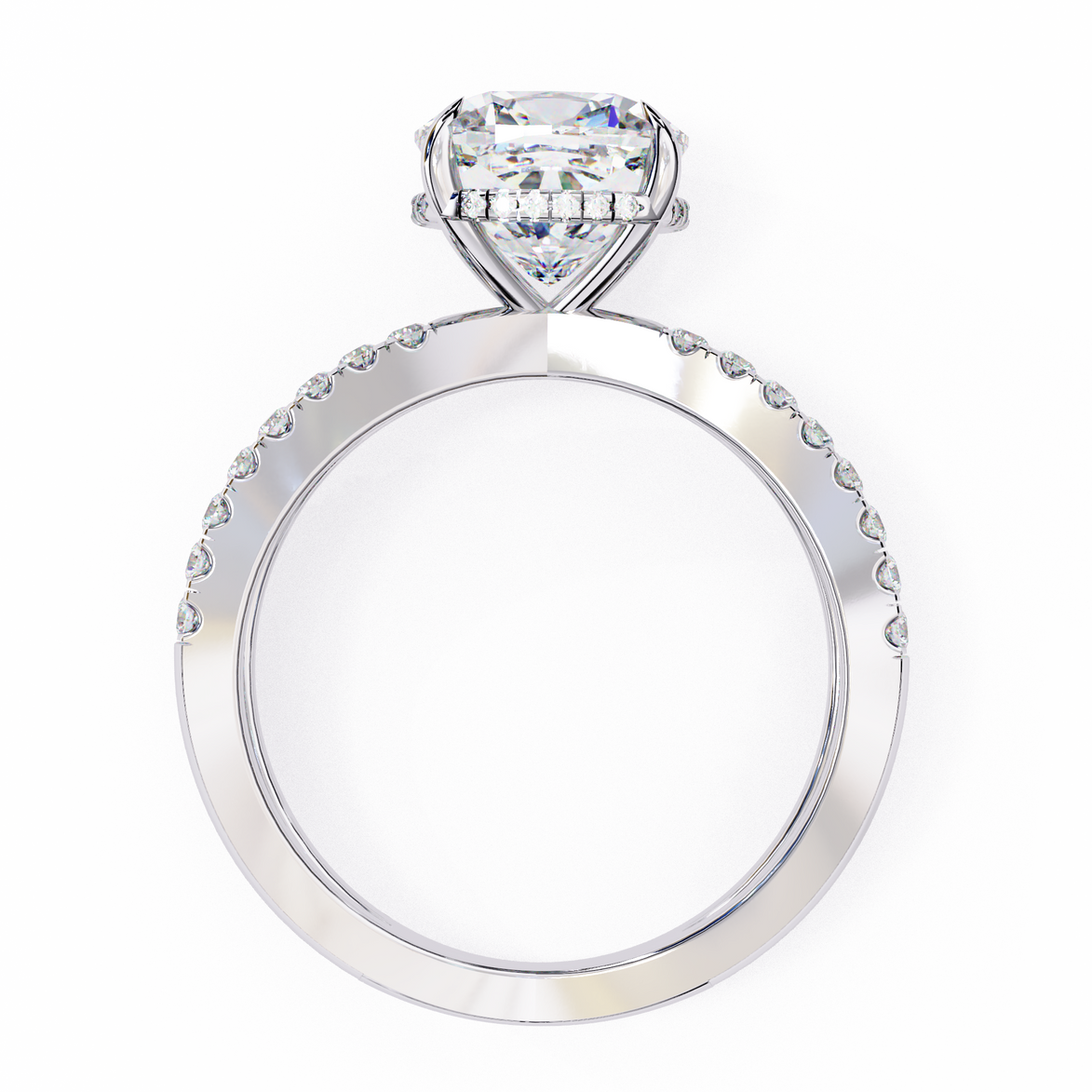 Silver ring with a heart-shaped diamond on a white background