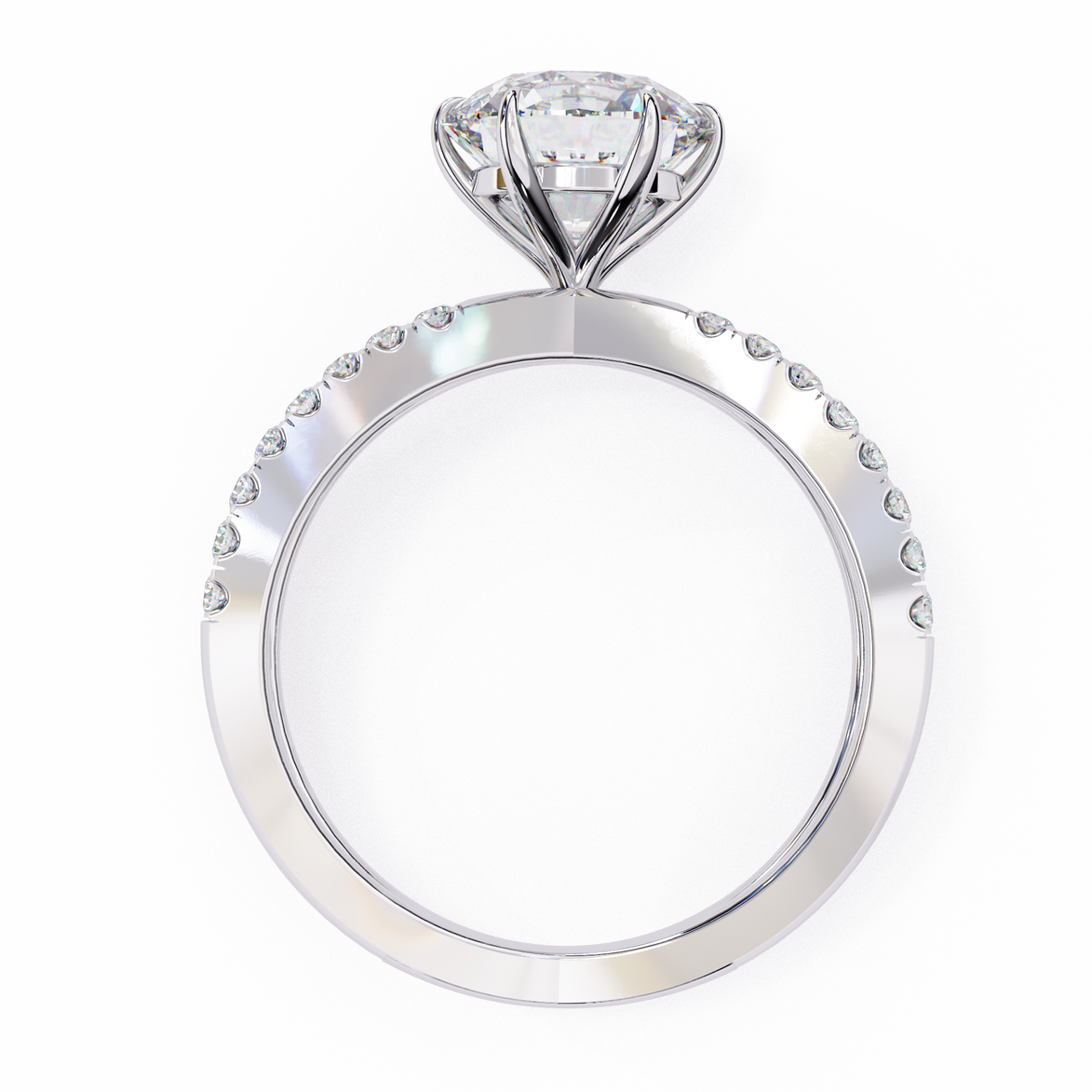 Diamond ring with a heart-shaped center stone on a white background
