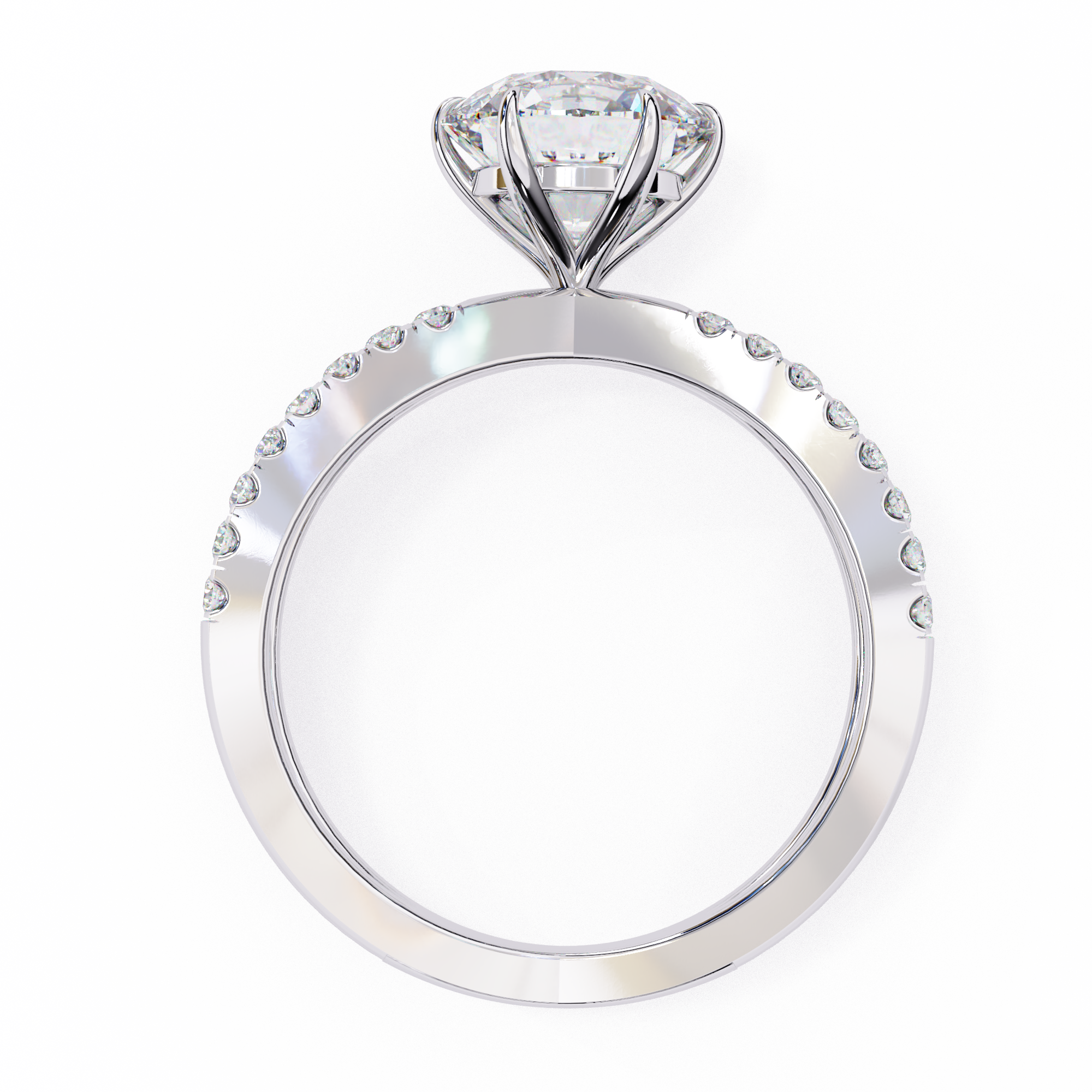 Diamond ring with a heart-shaped center stone on a white background