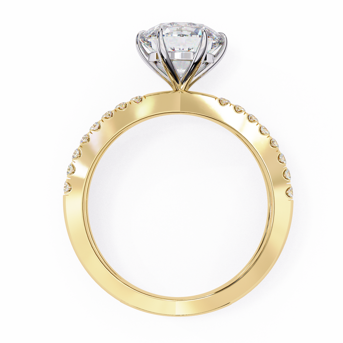 Gold ring with a diamond on a white background