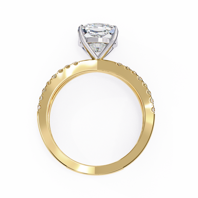 Gold ring with a diamond on a white background