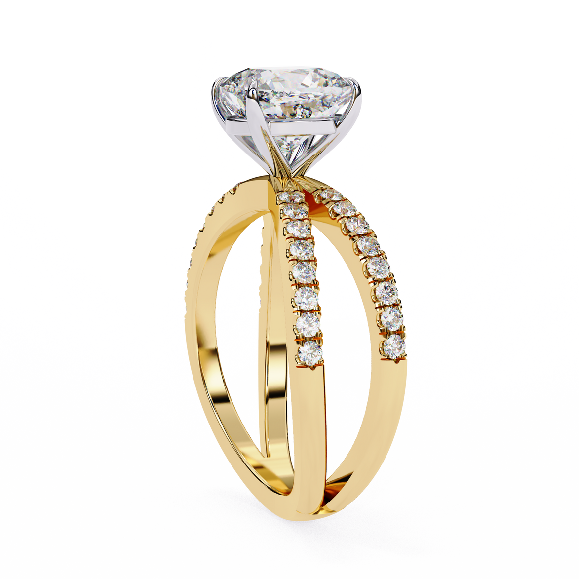Gold ring with a diamond on a white background