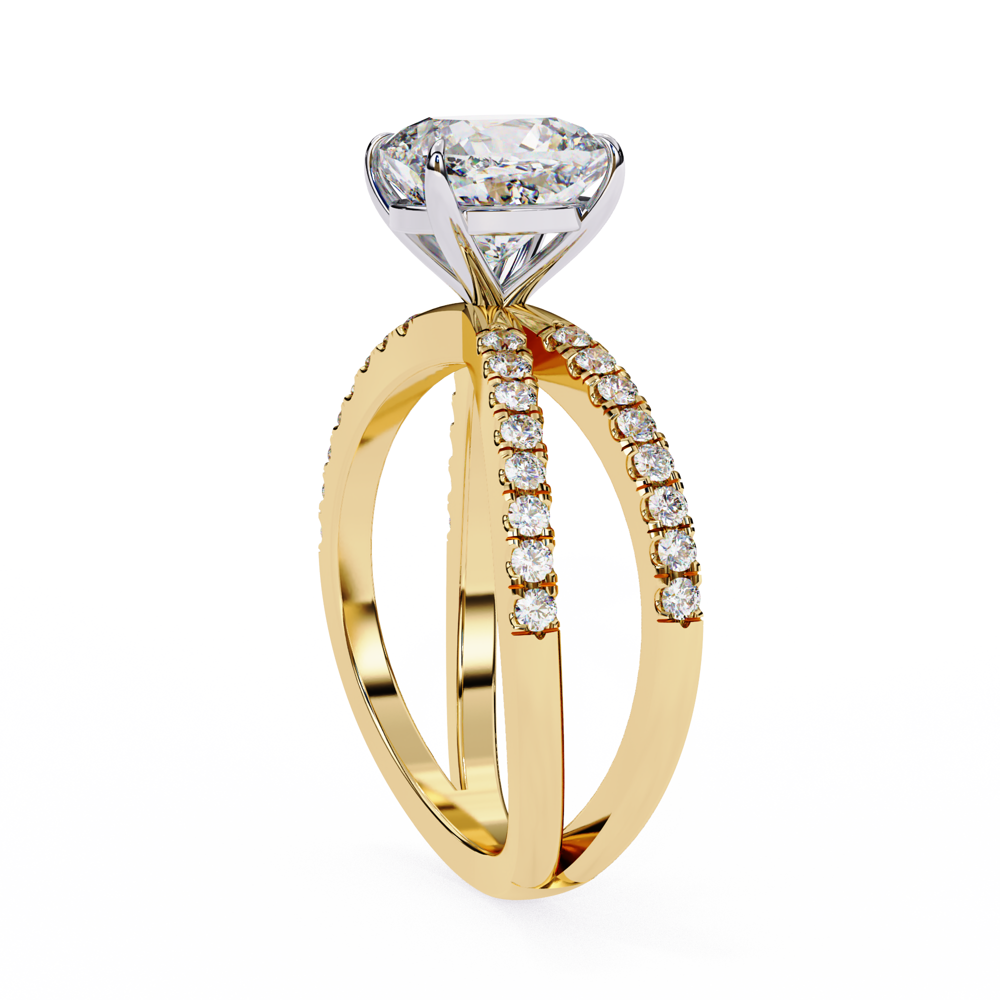 Gold ring with a diamond on a white background