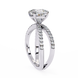 Diamond ring with a white gold band on a white background