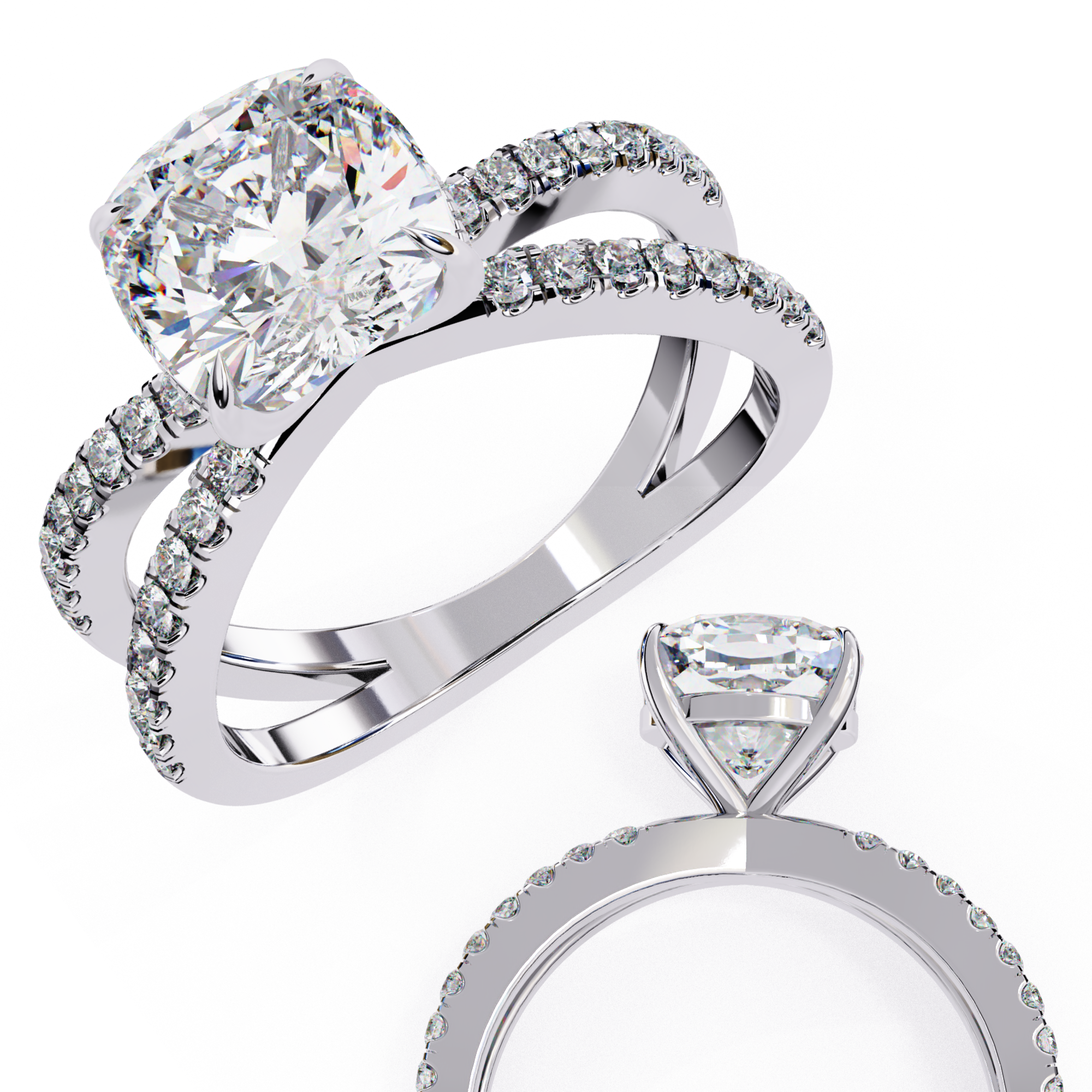 Two diamond rings on a white background
