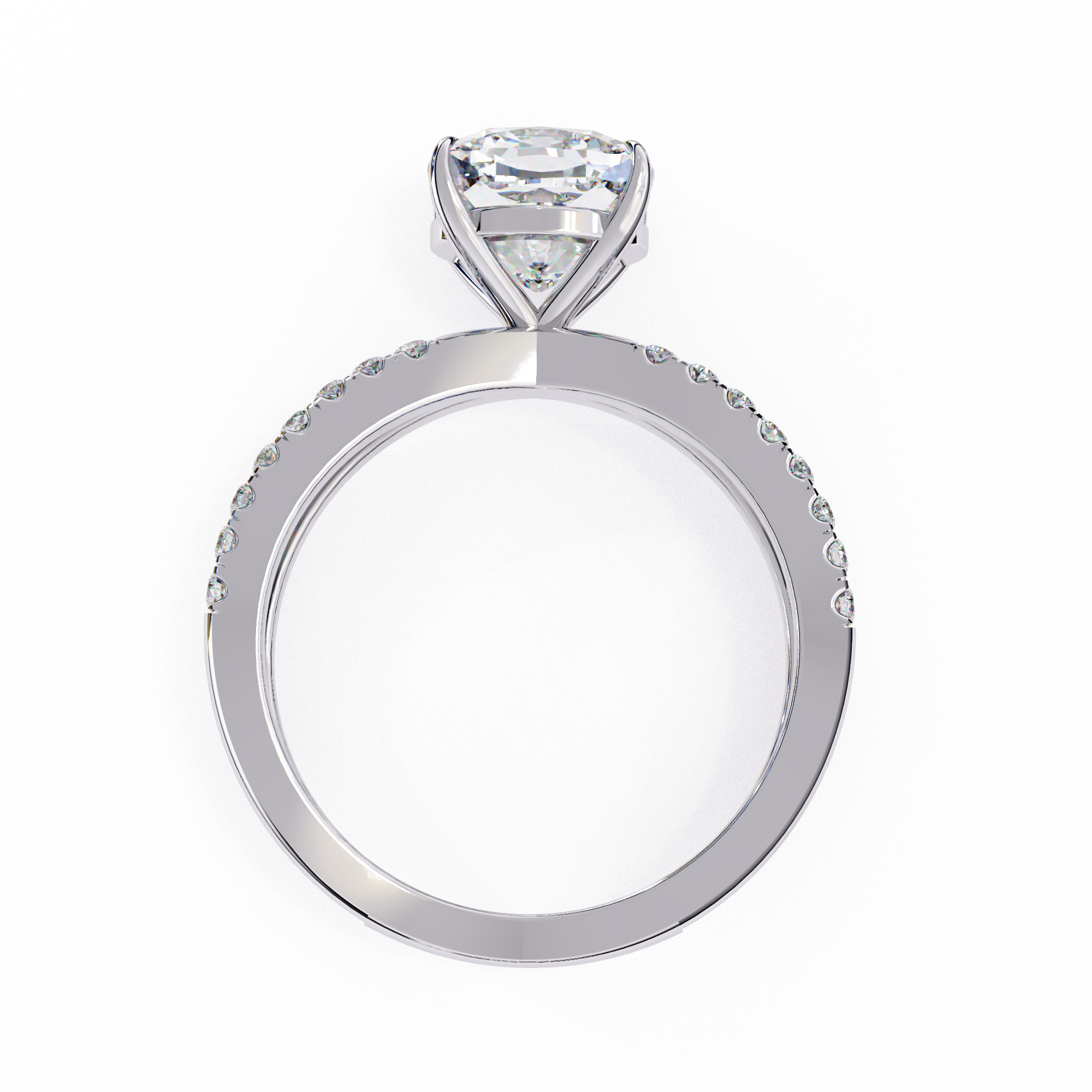Diamond ring with a clear gemstone on a white background
