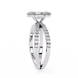 Diamond ring with a white gold band on a white background