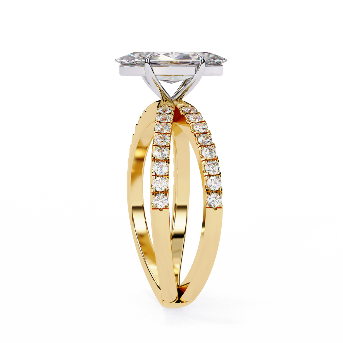 Gold ring with a diamond on a white background