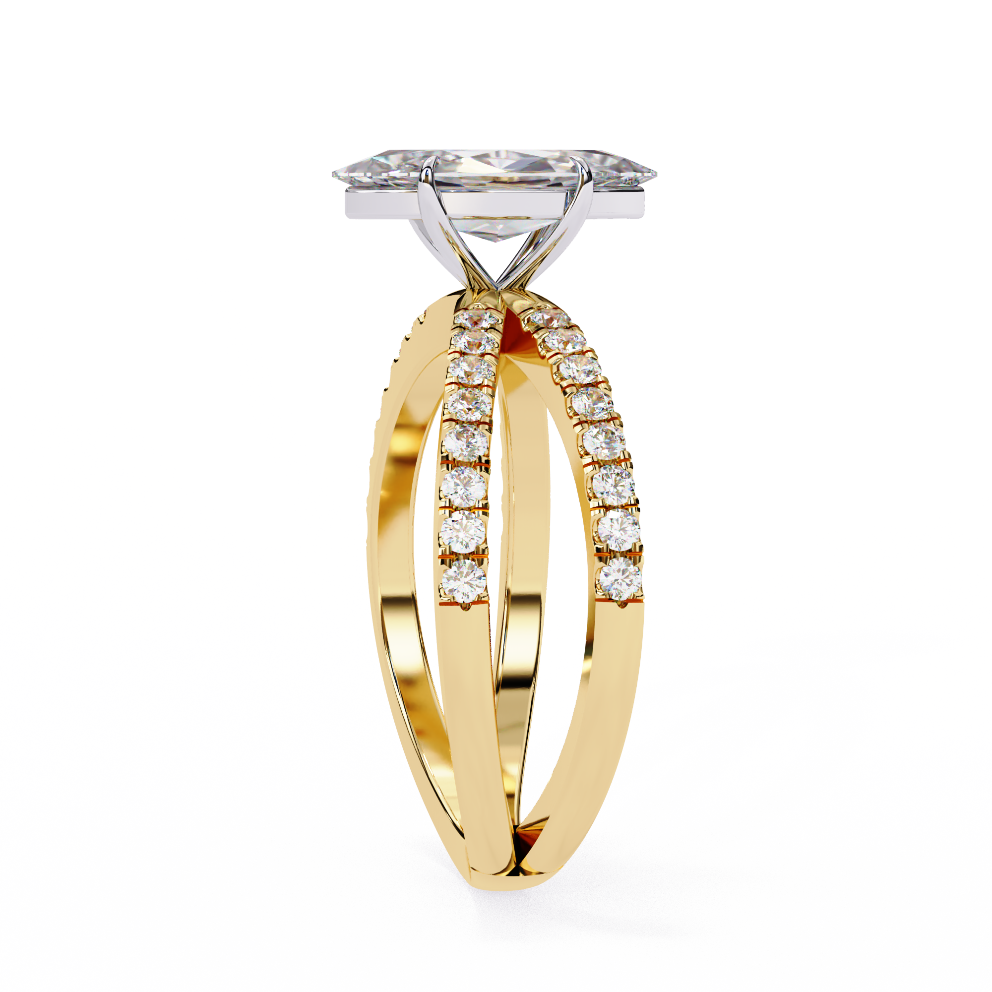 Gold ring with a diamond on a white background