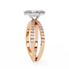 Two diamond rings, one rose gold and one white gold, on a white background