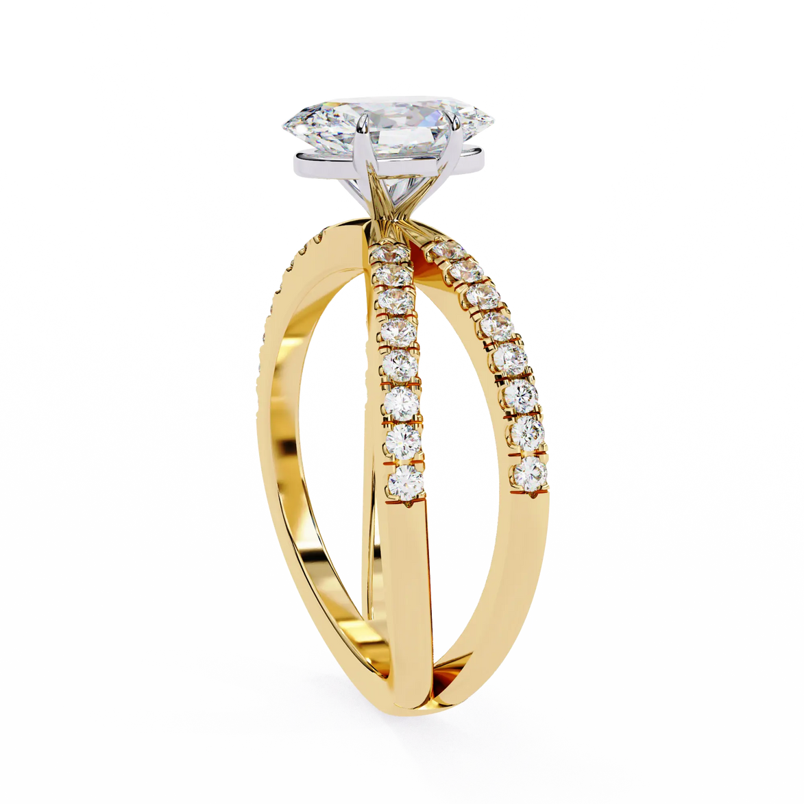 Gold ring with a diamond on a white background