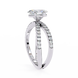 Diamond ring with a white gold band on a white background