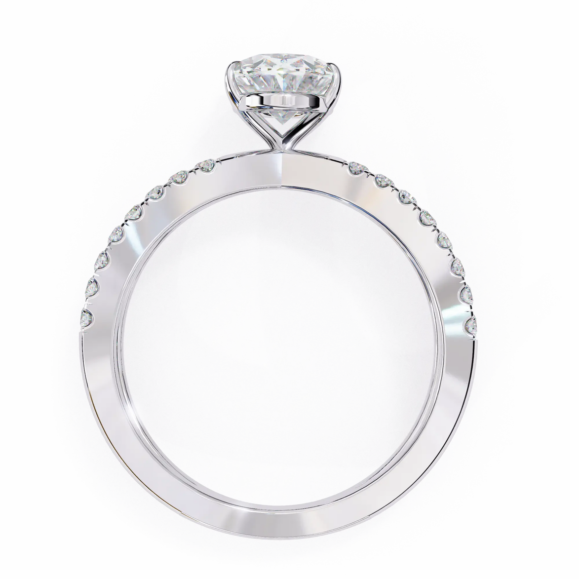 Silver ring with a diamond on a white background