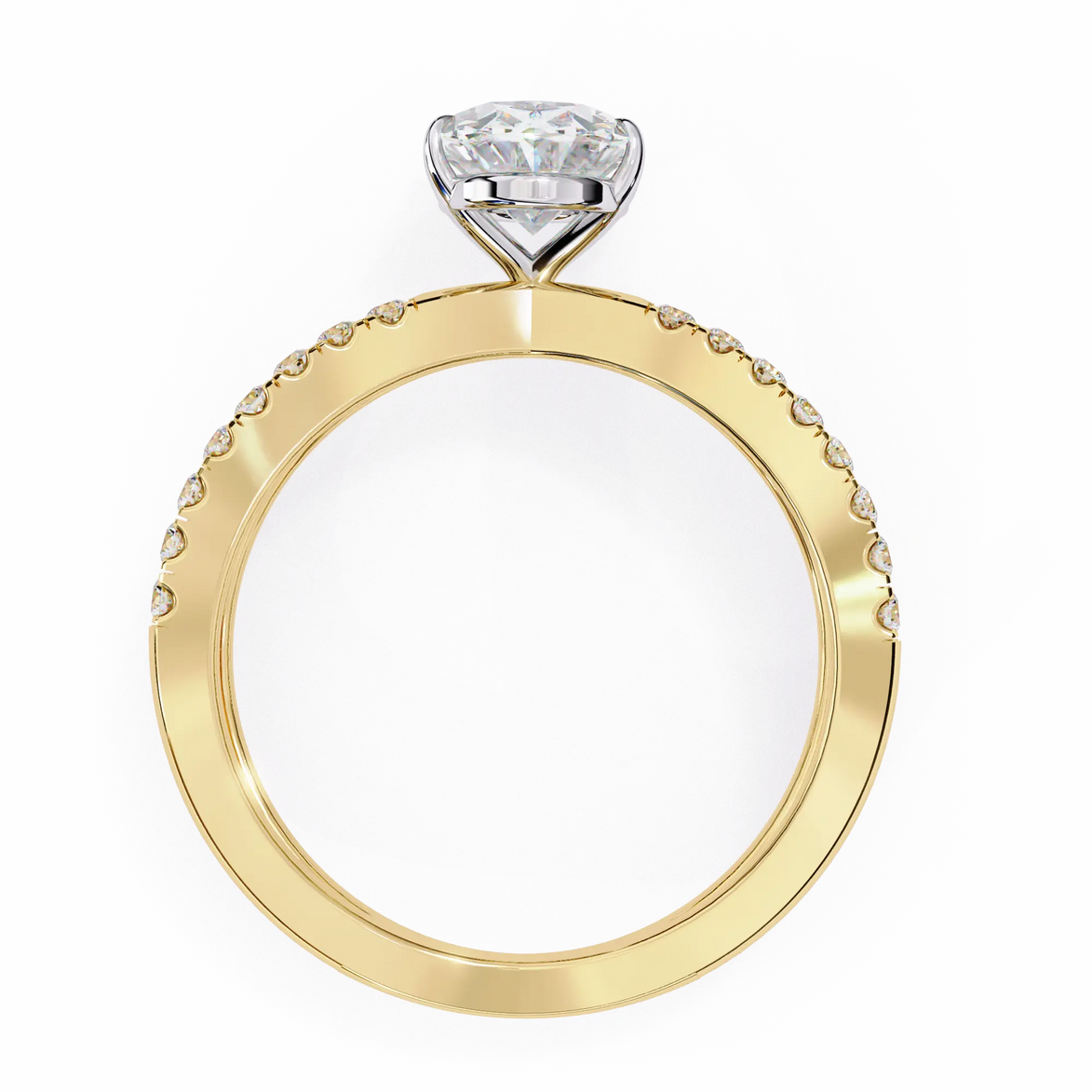 Gold ring with a diamond on a white background