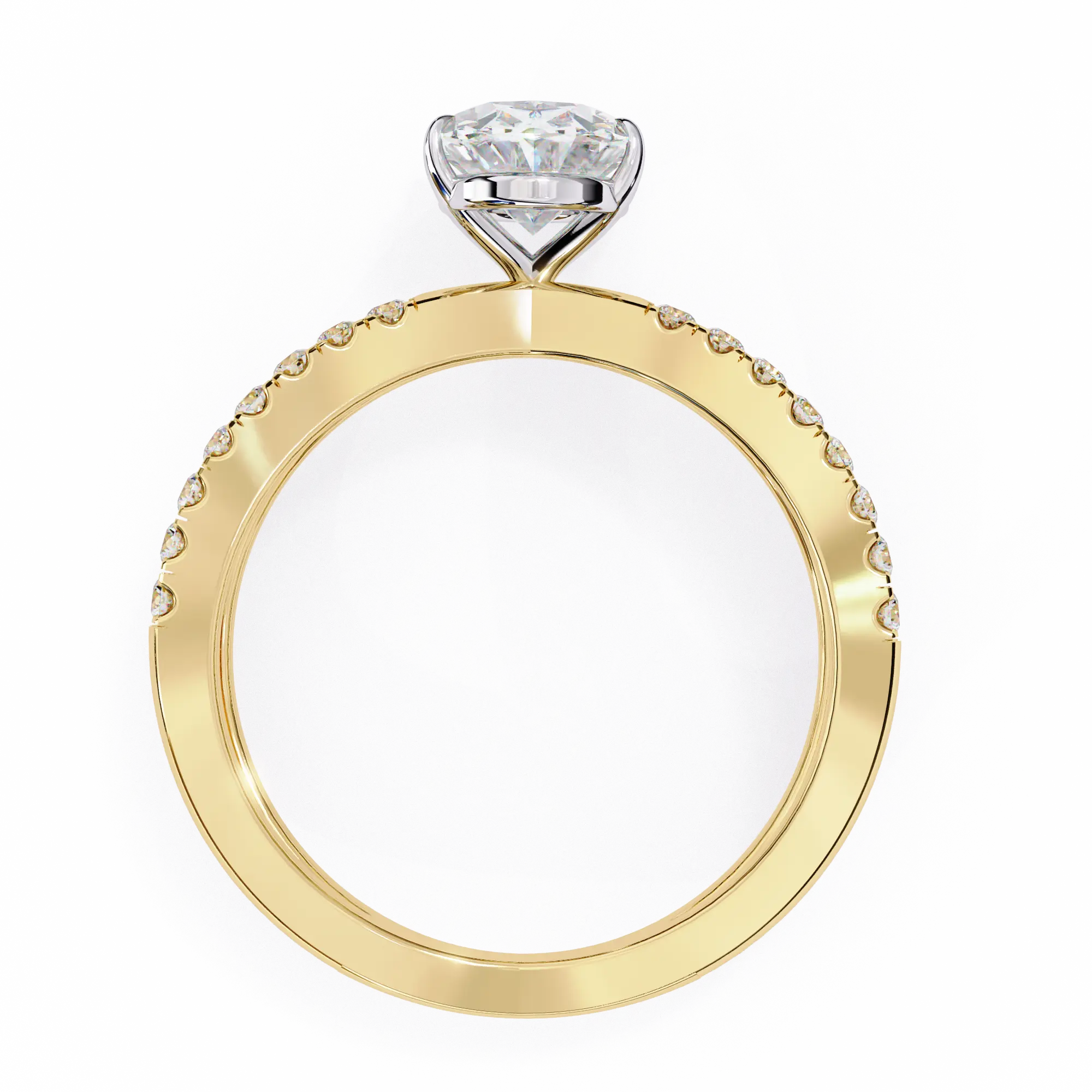 Gold ring with a diamond on a white background