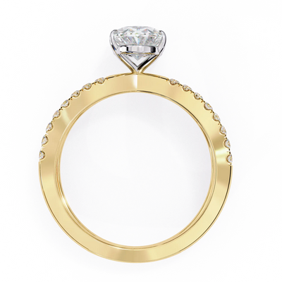 Gold ring with a diamond on a white background