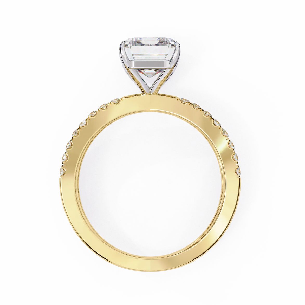 Gold ring with a diamond on a white background