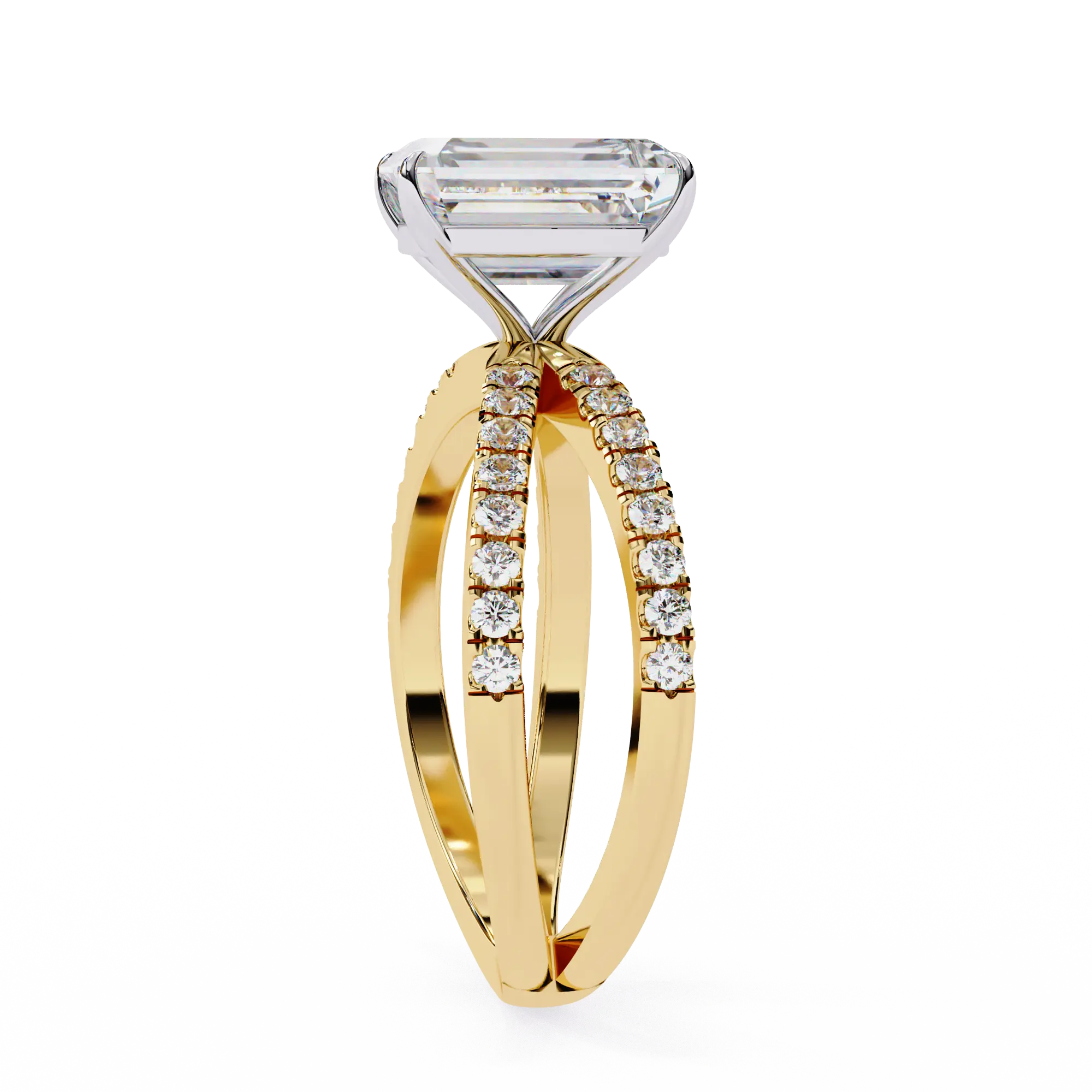 Gold ring with a diamond on a white background