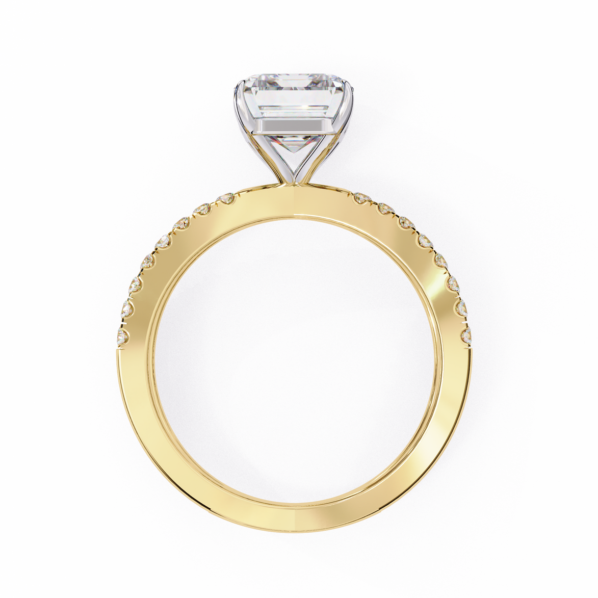 Gold ring with a diamond on a white background