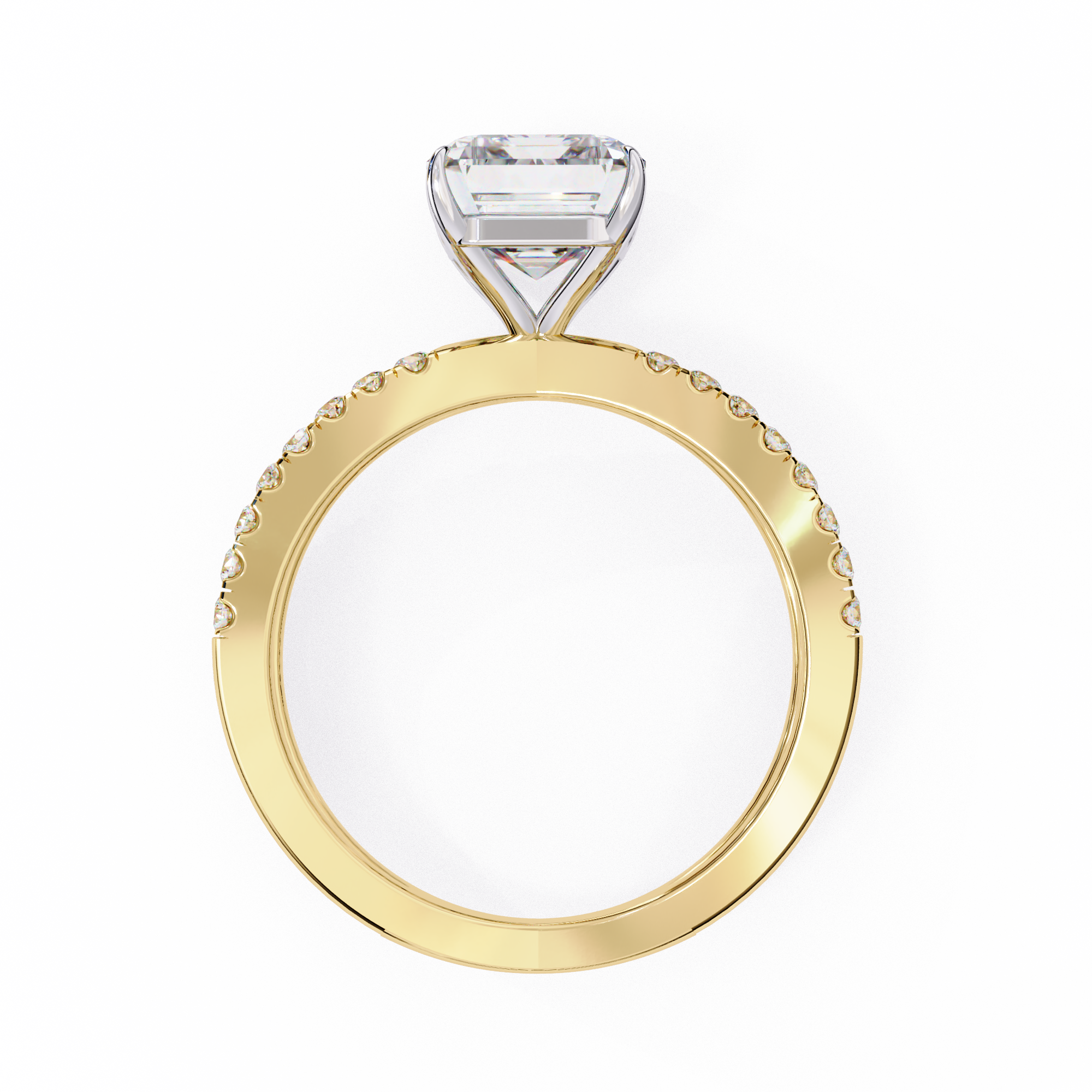 Gold ring with a diamond on a white background