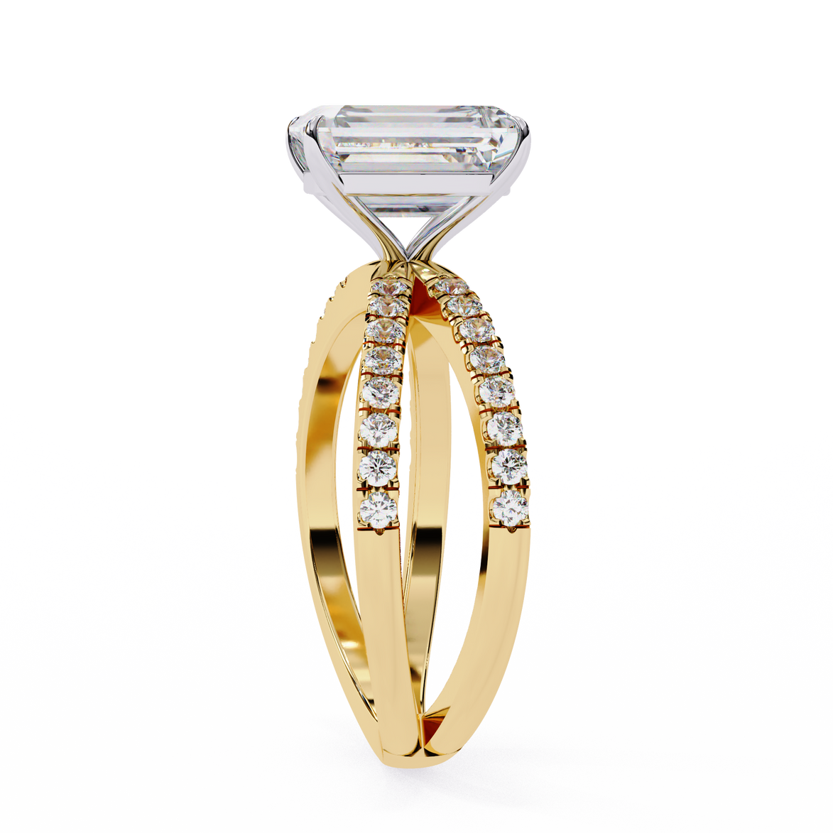 Gold ring with a diamond on a white background