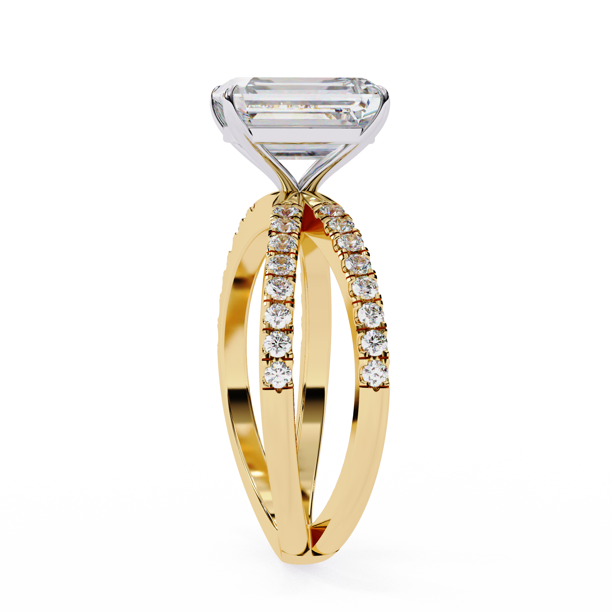 Gold ring with a diamond on a white background