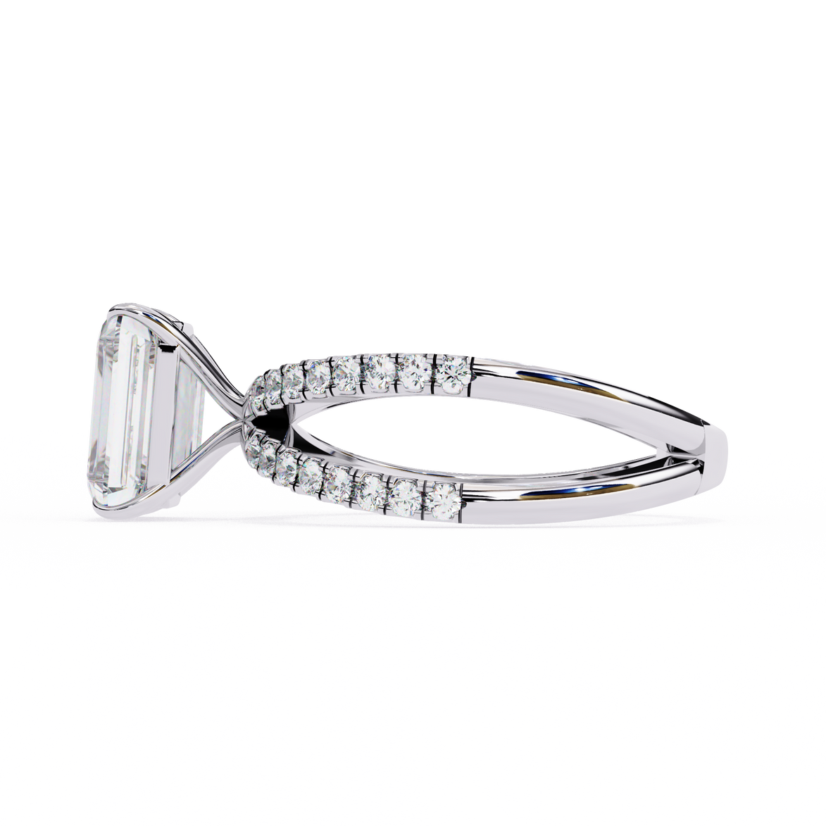 Diamond ring with a unique design on a white background