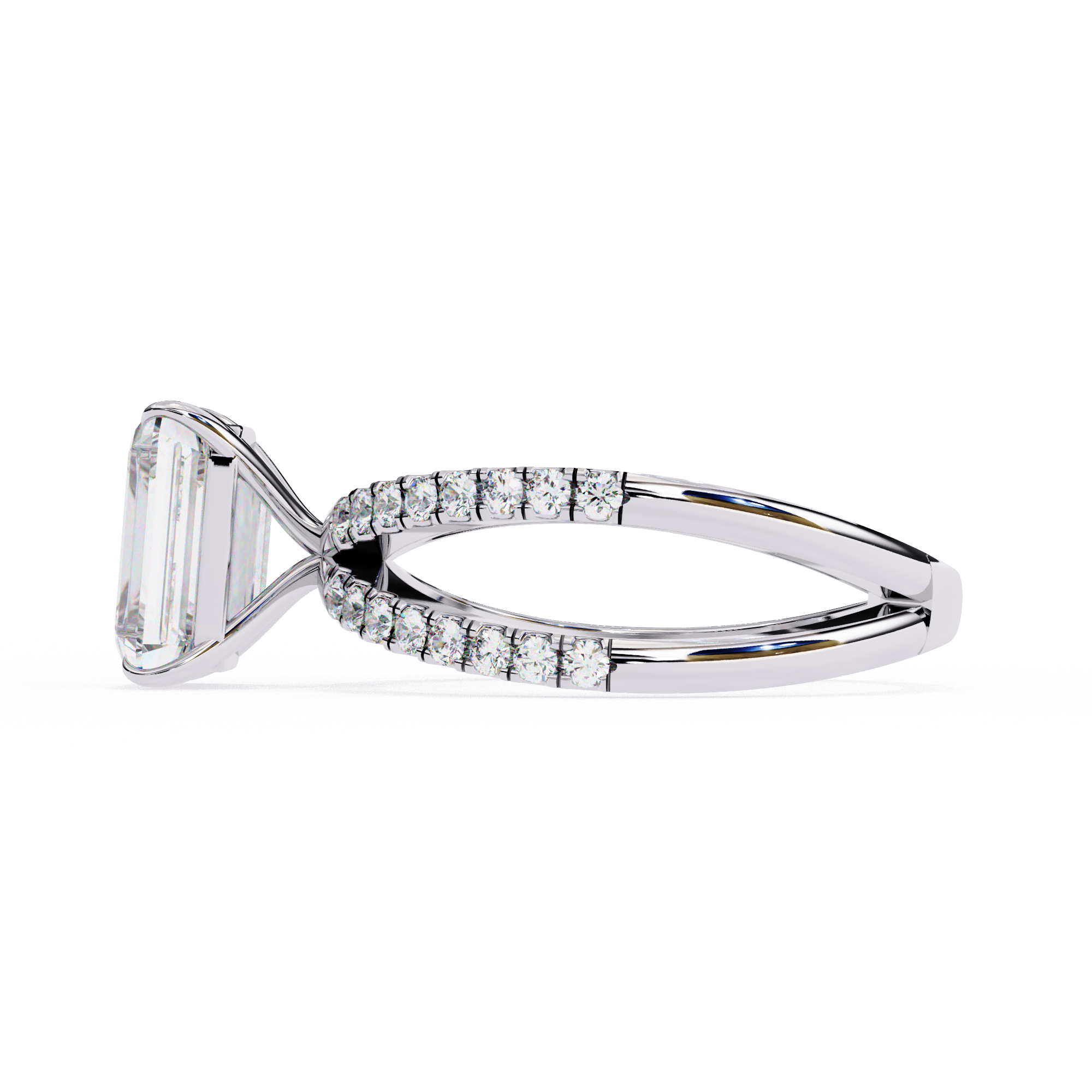 Diamond ring with a unique design on a white background