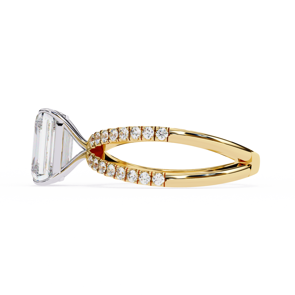 Gold ring with a diamond on a white background