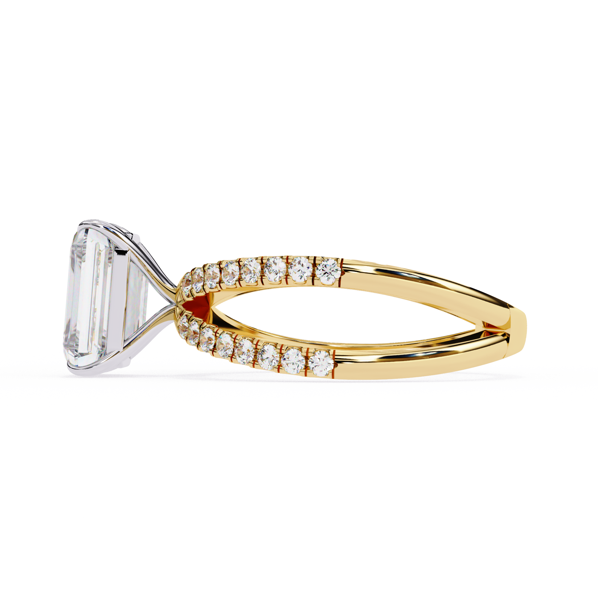 Gold ring with a diamond on a white background