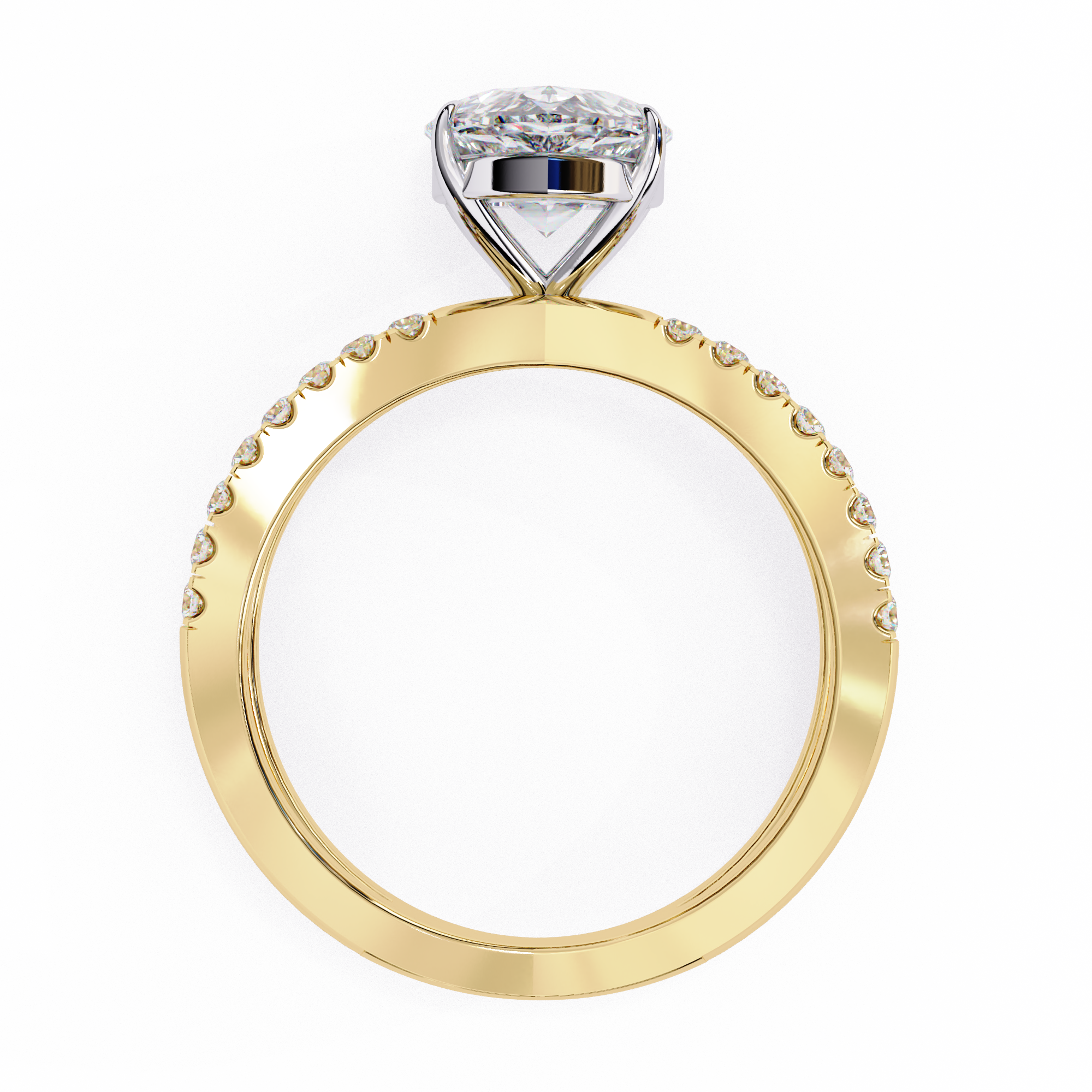 Gold ring with a diamond on a white background