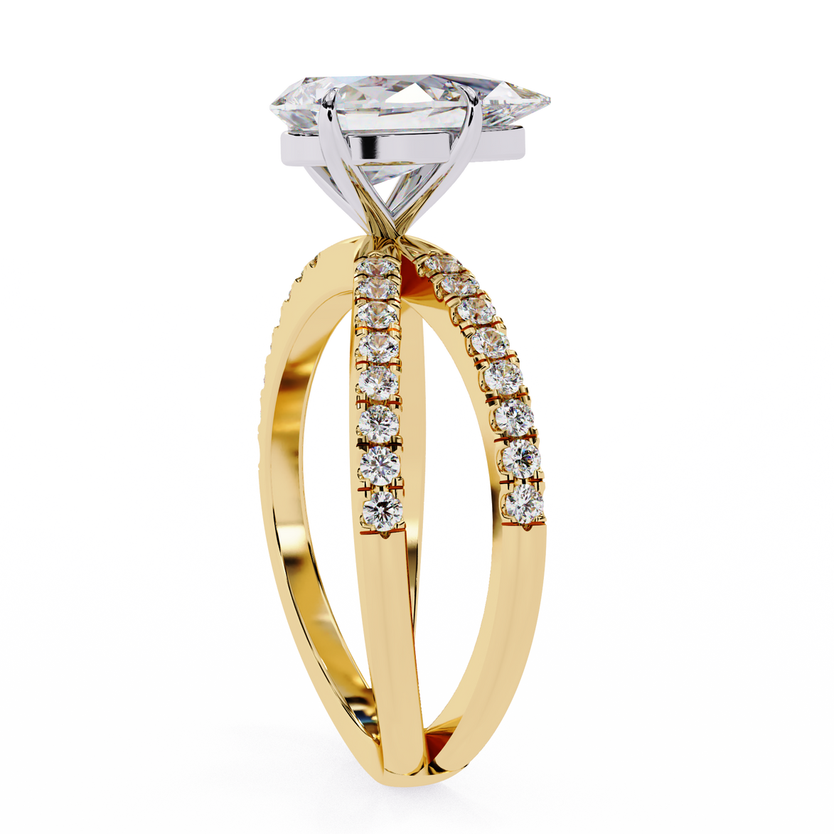 Gold ring with a diamond on a white background