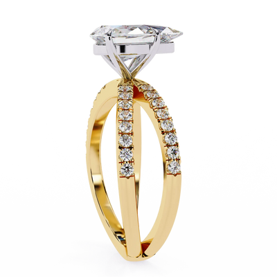 Gold ring with a diamond on a white background