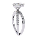 Diamond ring with a white gold band on a white background