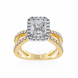 Gold ring with a diamond center stone on a white background