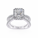 Diamond ring with a central gemstone and smaller diamonds on a white background