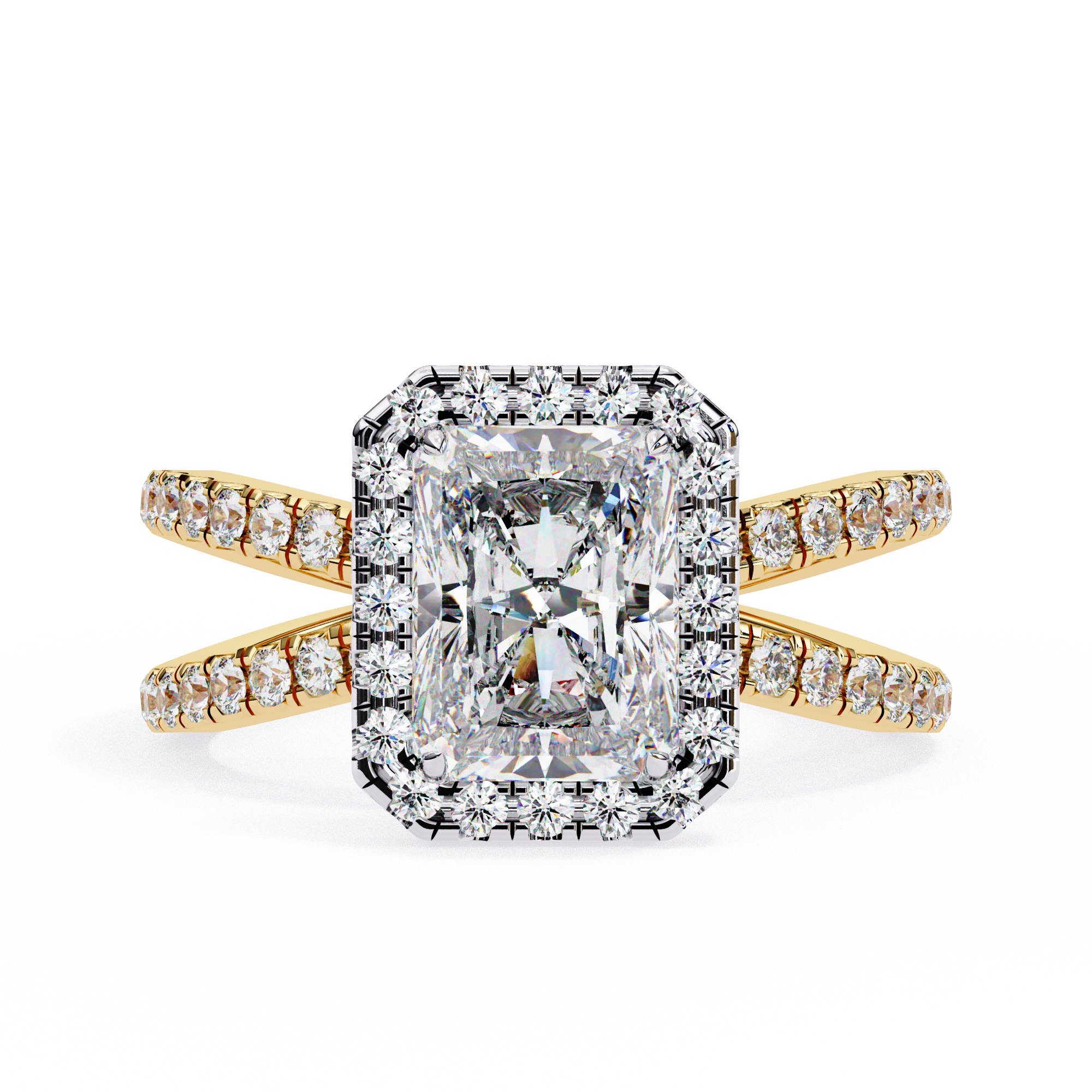 Diamond ring with gold band on a white background