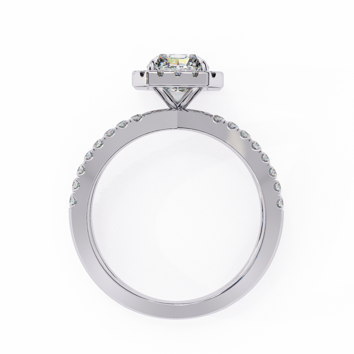 Silver ring with a diamond on a white background