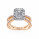 Rose gold ring with a diamond in the center on a white background
