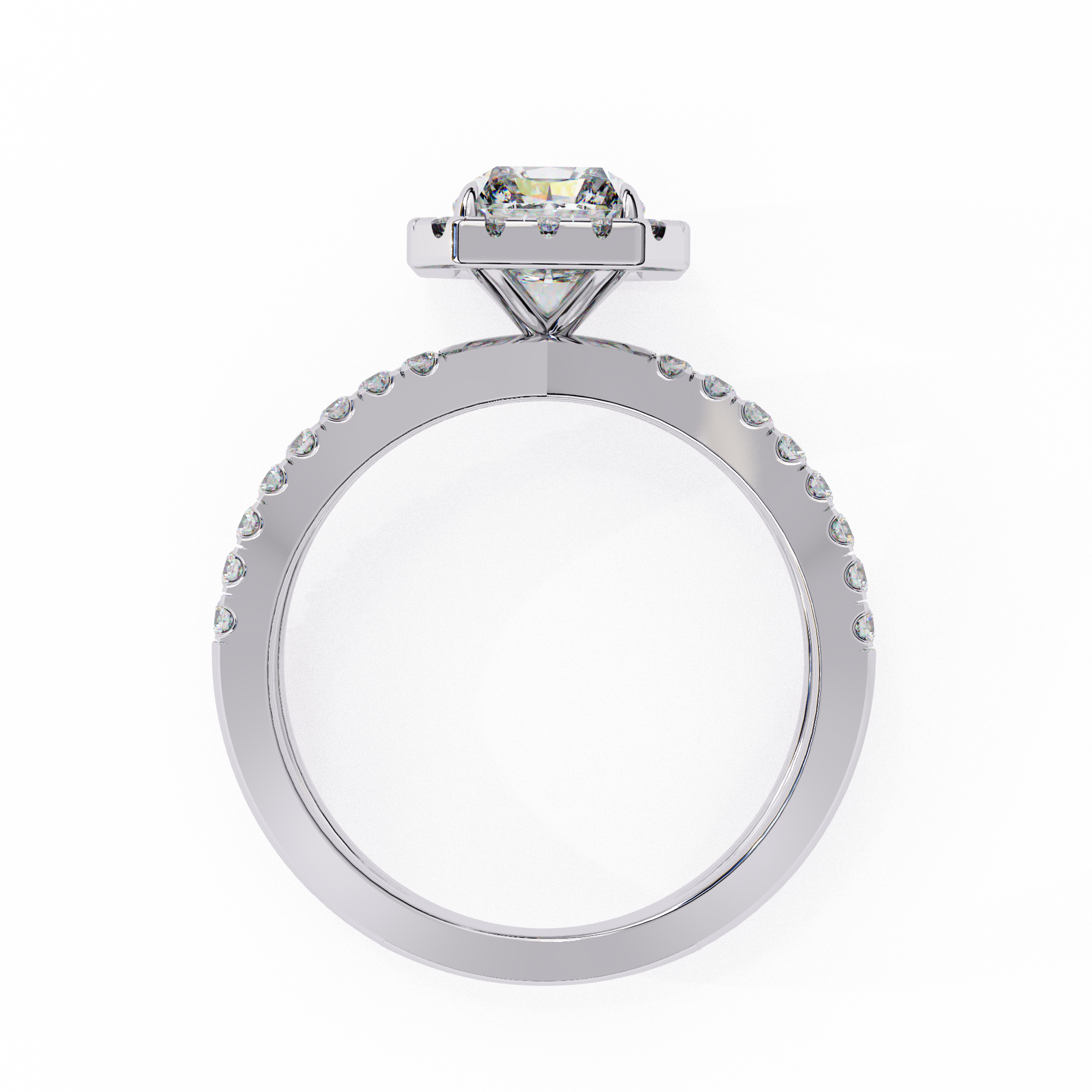 Silver ring with a diamond on a white background