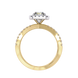 Gold ring with diamond accents on a white background