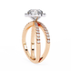 Rose gold ring with diamond accents on a white background