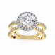 Gold ring with a large diamond and smaller diamonds on a white background