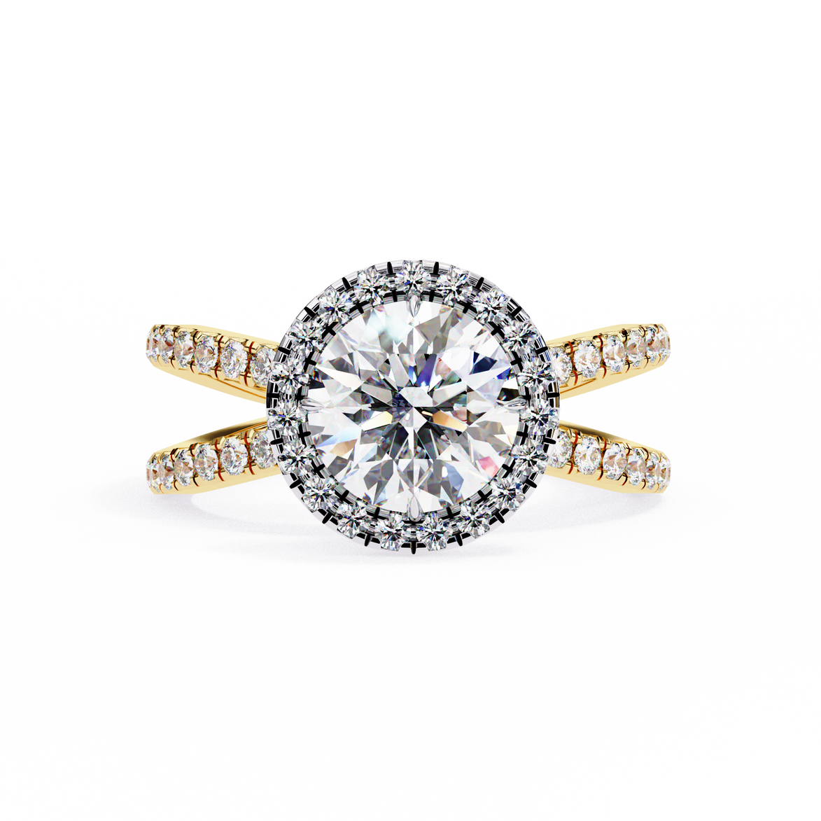 Diamond ring with gold band on a white background